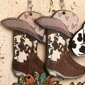 Western Boots and Hat Wood Earrings